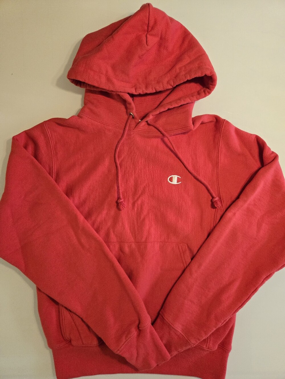 Champion Reverse Weave Red Pullover Hoodie Embroidered Logo XS